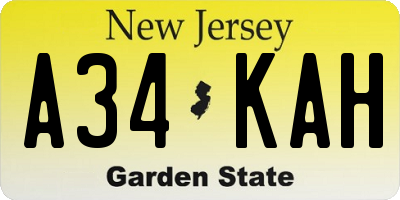 NJ license plate A34KAH