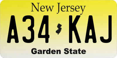 NJ license plate A34KAJ