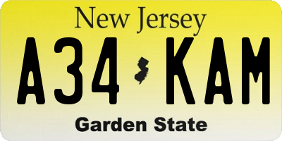 NJ license plate A34KAM