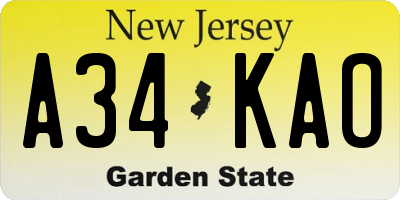 NJ license plate A34KAO