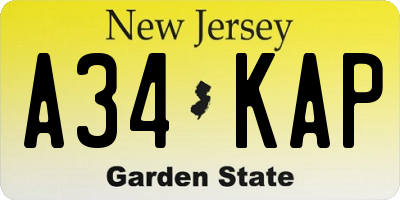 NJ license plate A34KAP