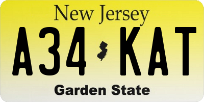 NJ license plate A34KAT