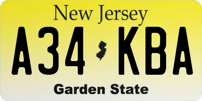 NJ license plate A34KBA