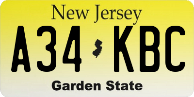 NJ license plate A34KBC