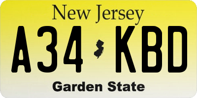 NJ license plate A34KBD