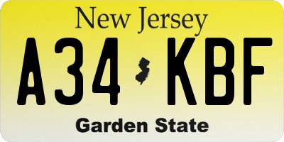 NJ license plate A34KBF