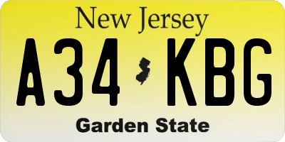 NJ license plate A34KBG