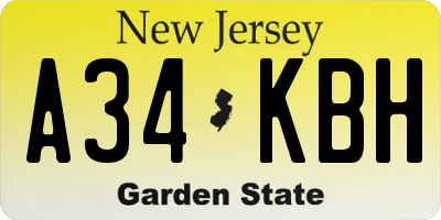NJ license plate A34KBH