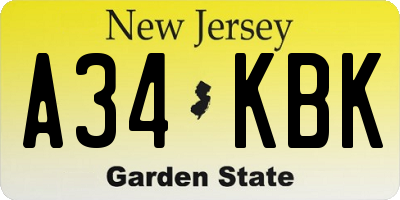 NJ license plate A34KBK