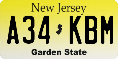 NJ license plate A34KBM