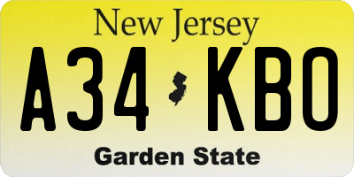 NJ license plate A34KBO