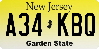 NJ license plate A34KBQ