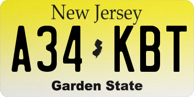 NJ license plate A34KBT