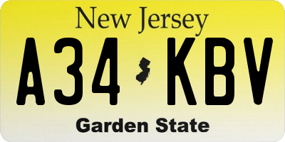 NJ license plate A34KBV