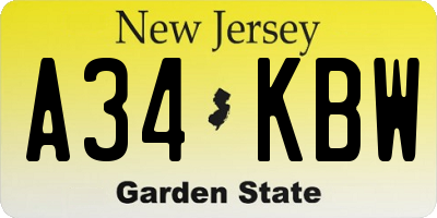 NJ license plate A34KBW