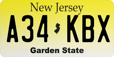 NJ license plate A34KBX