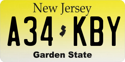 NJ license plate A34KBY