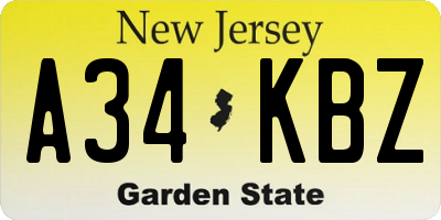NJ license plate A34KBZ