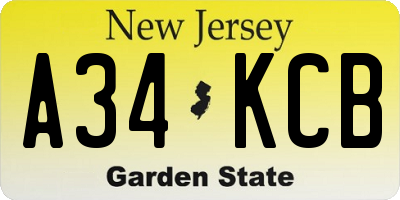 NJ license plate A34KCB