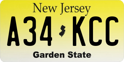 NJ license plate A34KCC