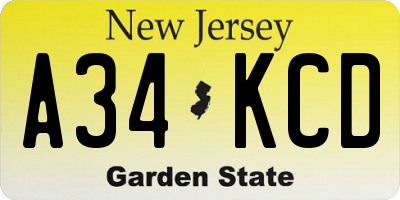 NJ license plate A34KCD