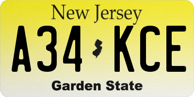 NJ license plate A34KCE