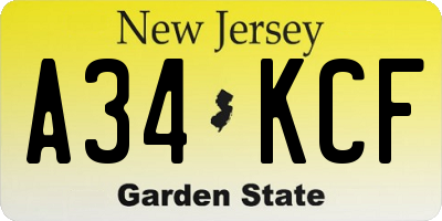 NJ license plate A34KCF