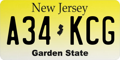 NJ license plate A34KCG