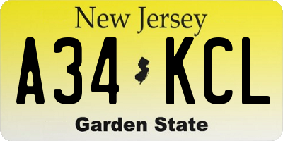 NJ license plate A34KCL