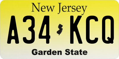 NJ license plate A34KCQ