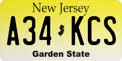 NJ license plate A34KCS