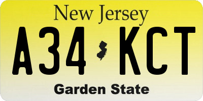NJ license plate A34KCT