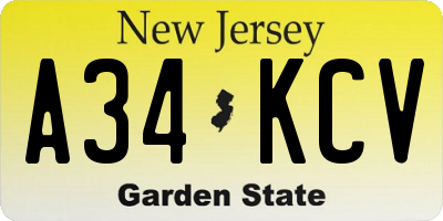 NJ license plate A34KCV