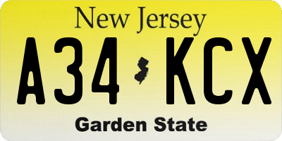 NJ license plate A34KCX