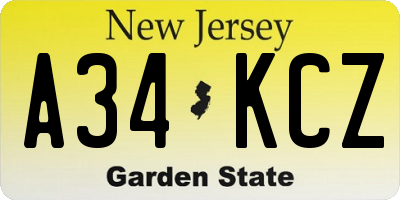 NJ license plate A34KCZ