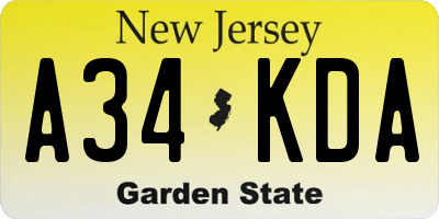 NJ license plate A34KDA