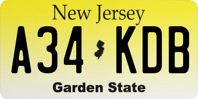 NJ license plate A34KDB