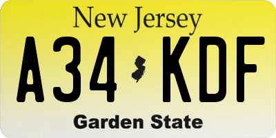 NJ license plate A34KDF