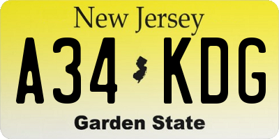 NJ license plate A34KDG