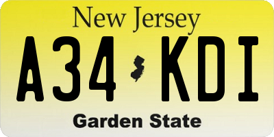 NJ license plate A34KDI