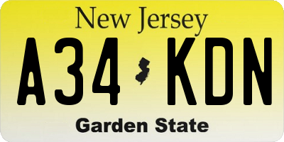 NJ license plate A34KDN