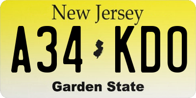 NJ license plate A34KDO