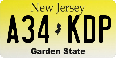 NJ license plate A34KDP