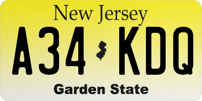 NJ license plate A34KDQ