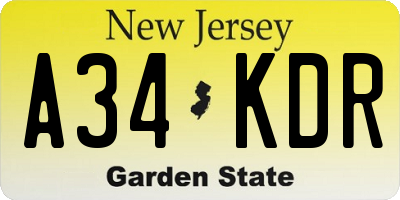 NJ license plate A34KDR