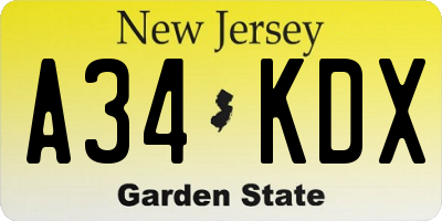 NJ license plate A34KDX