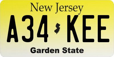 NJ license plate A34KEE