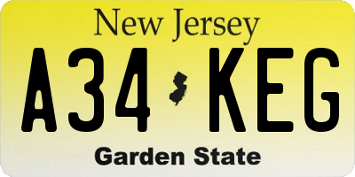 NJ license plate A34KEG