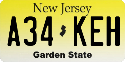 NJ license plate A34KEH