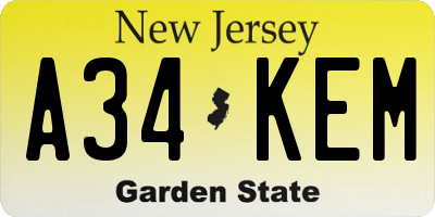 NJ license plate A34KEM